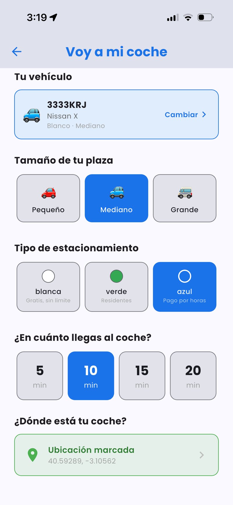 Publicar plaza indicando tamaño y tipo de zona